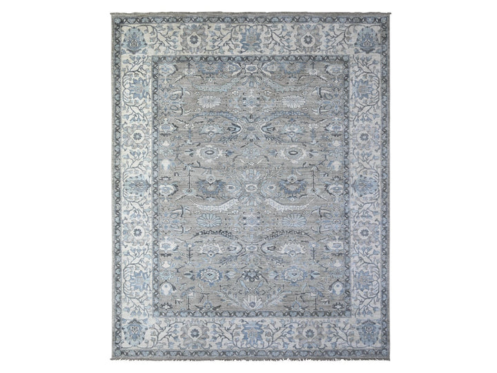8'1" x 10'1" New Hand Knotted Grey Wool Rectangle Oriental Rug - MOA10288076