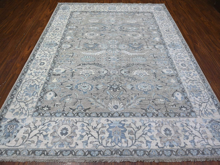 8'1" x 10'1" New Hand Knotted Grey Wool Rectangle Oriental Rug - MOA10288076