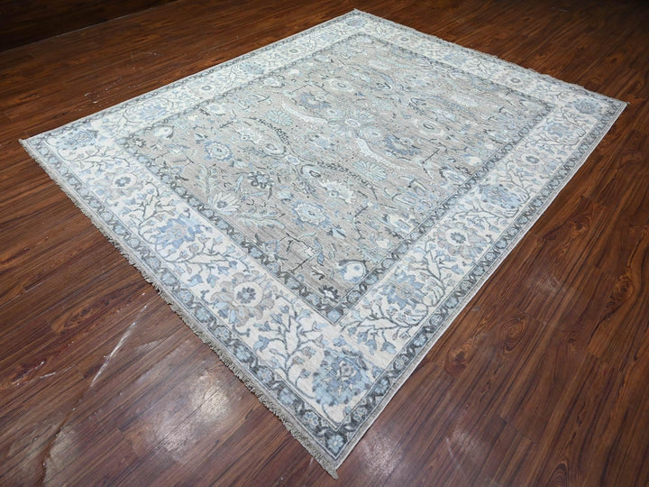 8'1" x 10'1" New Hand Knotted Grey Wool Rectangle Oriental Rug - MOA10288076