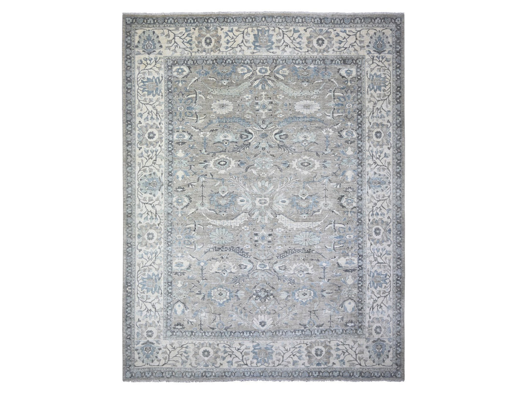 11'6" x 14'11" New Hand Knotted Grey Wool Rectangle Oriental Rug - MOA10288078