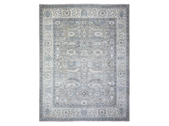 11'6" x 14'11" New Hand Knotted Grey Wool Rectangle Oriental Rug - MOA10288078
