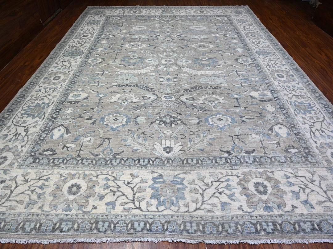 11'6" x 14'11" New Hand Knotted Grey Wool Rectangle Oriental Rug - MOA10288078