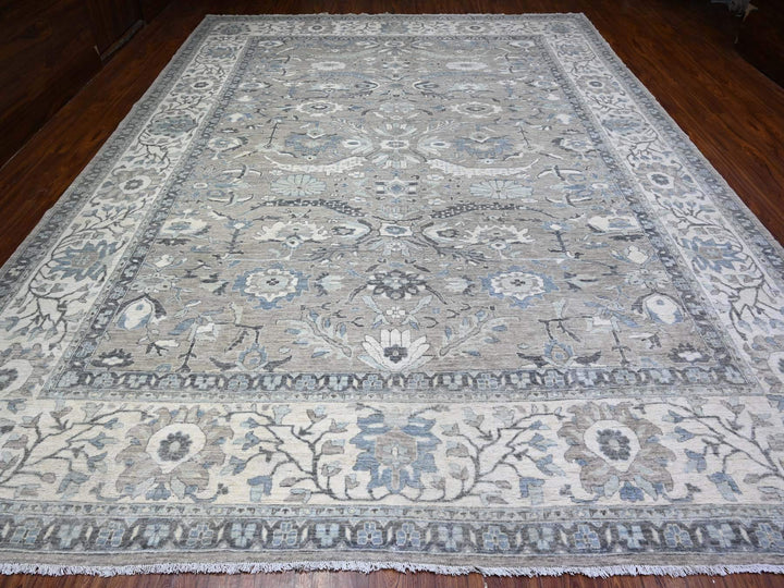 11'6" x 14'11" New Hand Knotted Grey Wool Rectangle Oriental Rug - MOA10288078