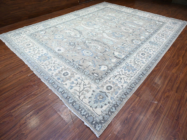 11'6" x 14'11" New Hand Knotted Grey Wool Rectangle Oriental Rug - MOA10288078