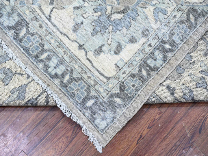 11'6" x 14'11" New Hand Knotted Grey Wool Rectangle Oriental Rug - MOA10288078