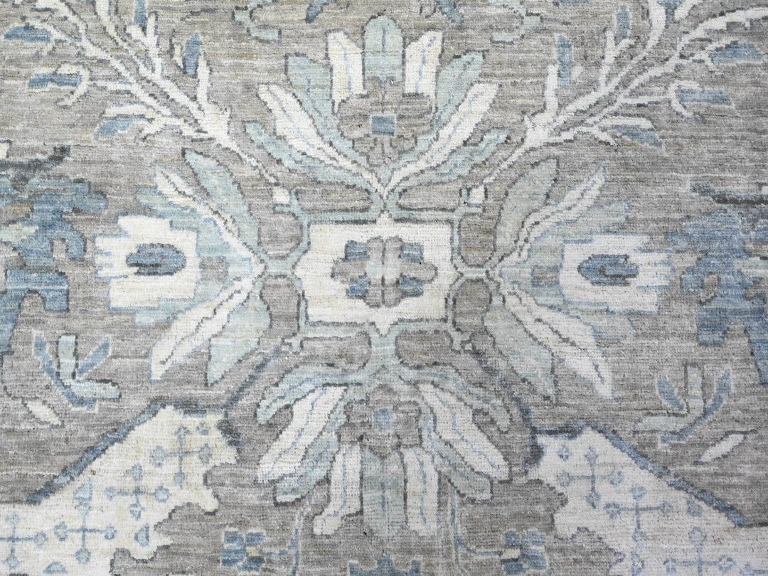11'6" x 14'11" New Hand Knotted Grey Wool Rectangle Oriental Rug - MOA10288078