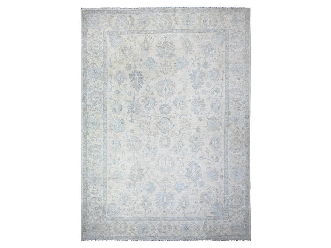 10'2" x 14'1" New Hand Knotted Ivory Wool Rectangle Oriental Rug - MOA10288085