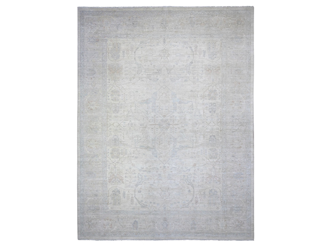 11'7" x 15'0" New Hand Knotted Ivory Wool Rectangle Oriental Rug - MOA10288088