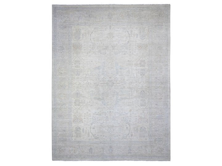 11'7" x 15'0" New Hand Knotted Ivory Wool Rectangle Oriental Rug - MOA10288088