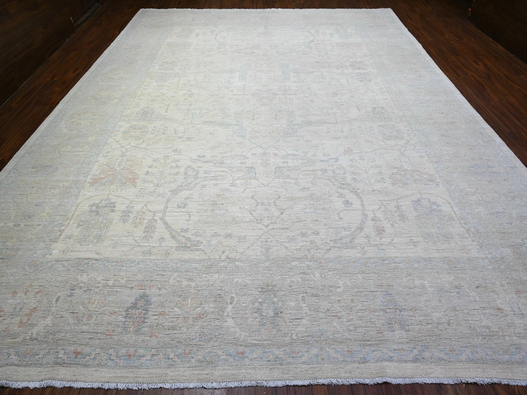 11'7" x 15'0" New Hand Knotted Ivory Wool Rectangle Oriental Rug - MOA10288088