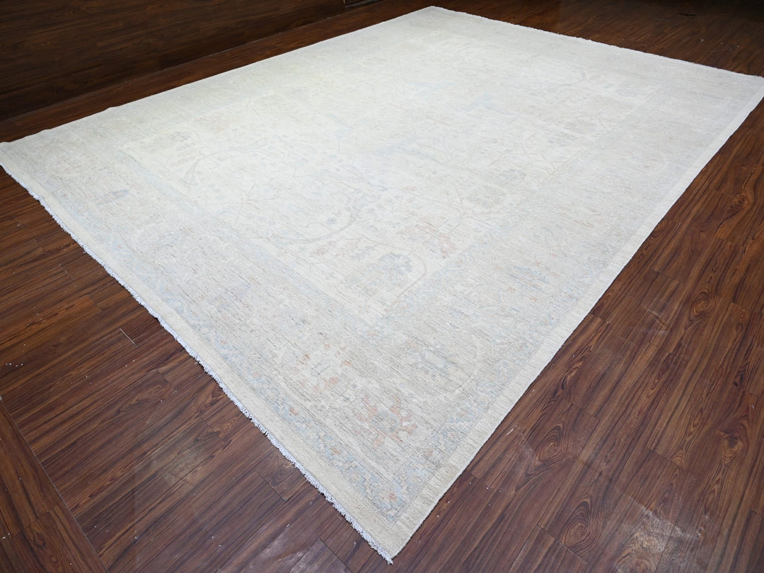 11'7" x 15'0" New Hand Knotted Ivory Wool Rectangle Oriental Rug - MOA10288088