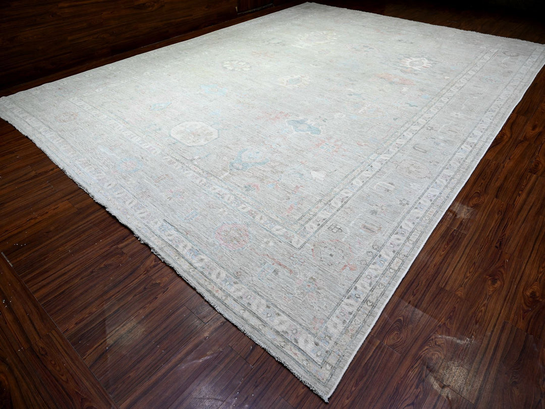 13'2" x 17'7" New Hand Knotted Grey Wool Rectangle Oriental Rug - MOA10288089