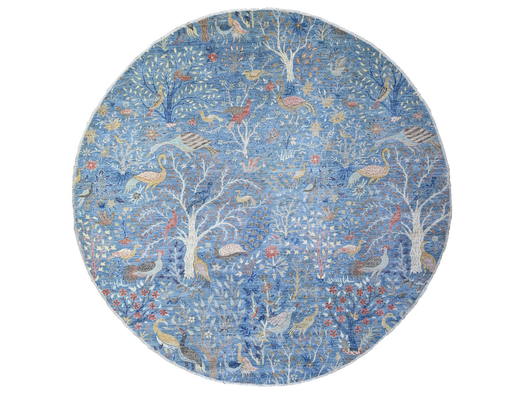 10'0" x 10'4" New Hand Knotted Blue Wool Round Oriental Rug - MOA10288093
