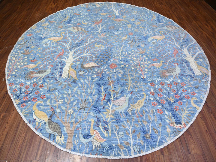 10'0" x 10'4" New Hand Knotted Blue Wool Round Oriental Rug - MOA10288093