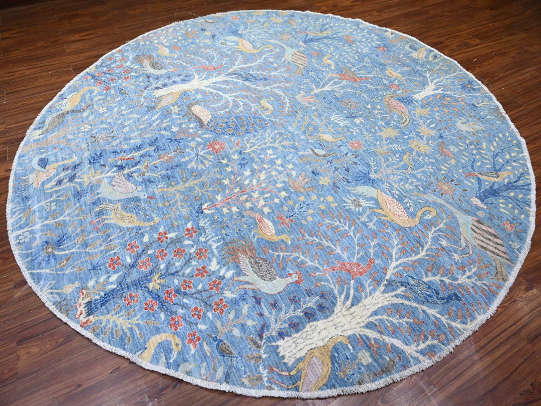 10'0" x 10'4" New Hand Knotted Blue Wool Round Oriental Rug - MOA10288093