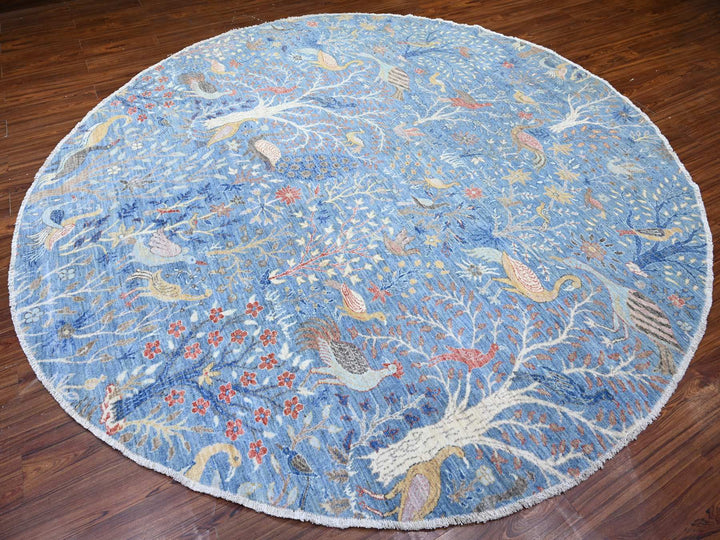 10'0" x 10'4" New Hand Knotted Blue Wool Round Oriental Rug - MOA10288093