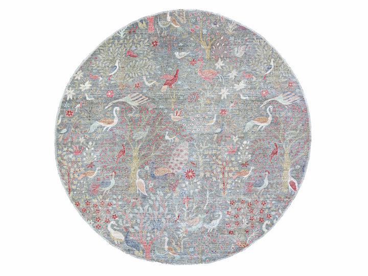 9'8" x 9'9" New Hand Knotted Grey Wool Round Oriental Rug - MOA10288101