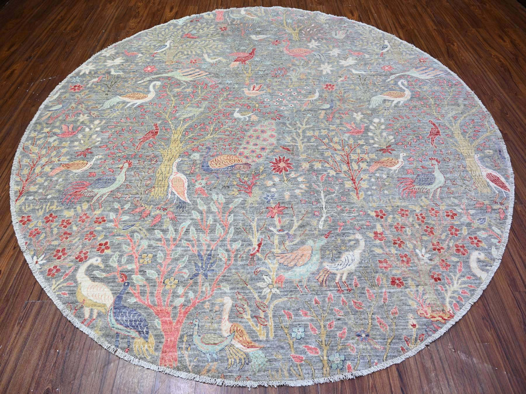 9'8" x 9'9" New Hand Knotted Grey Wool Round Oriental Rug - MOA10288101