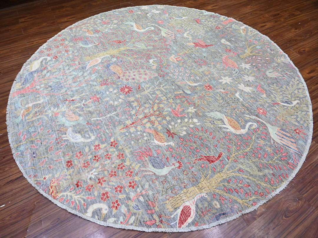 9'8" x 9'9" New Hand Knotted Grey Wool Round Oriental Rug - MOA10288101