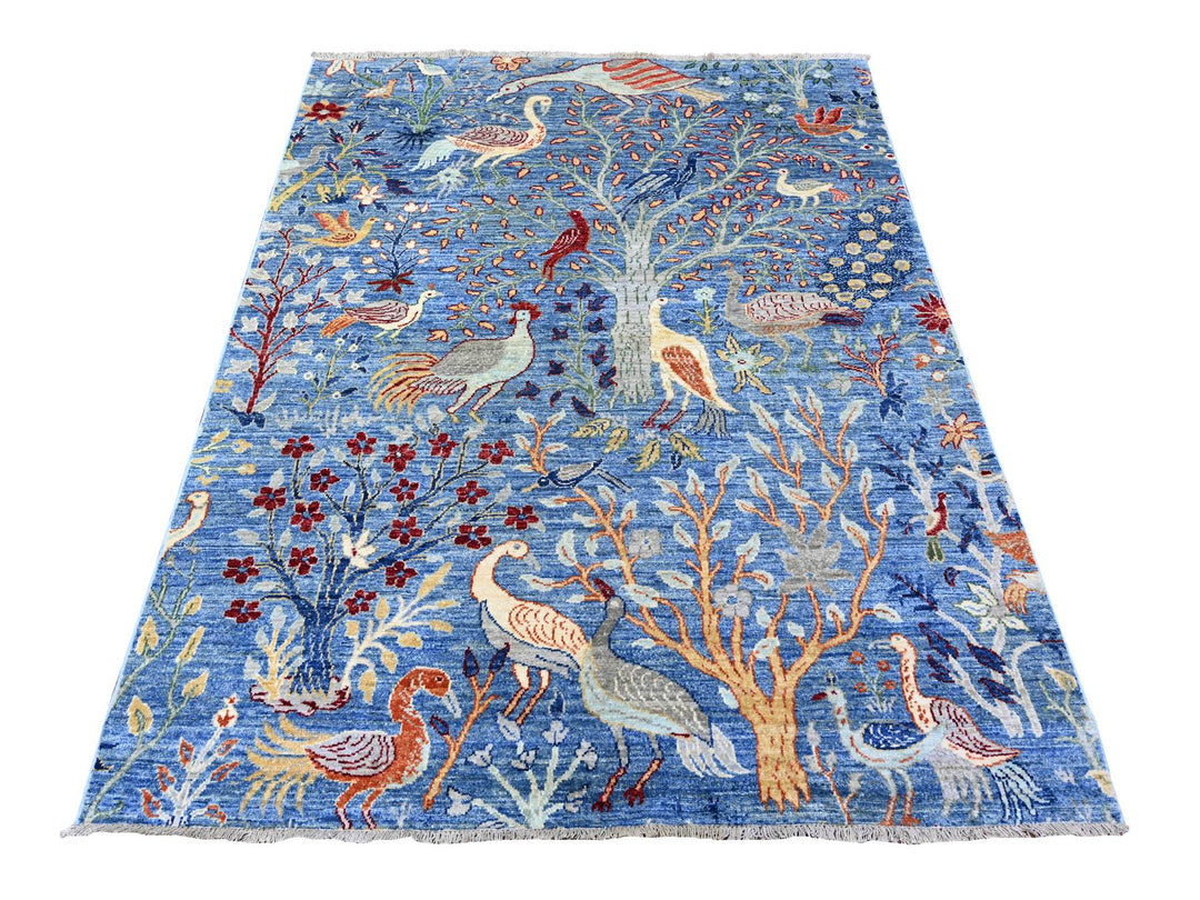 5'0" x 6'4" New Hand Knotted Blue Wool Rectangle Oriental Rug - MOA10288110
