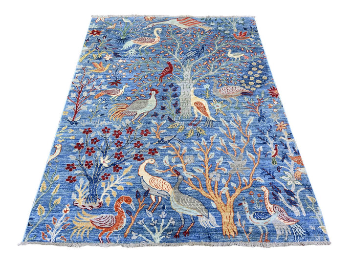 5'0" x 6'4" New Hand Knotted Blue Wool Rectangle Oriental Rug - MOA10288110