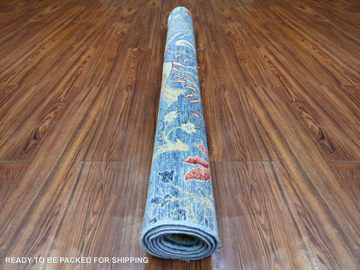 5'0" x 6'4" New Hand Knotted Blue Wool Rectangle Oriental Rug - MOA10288110