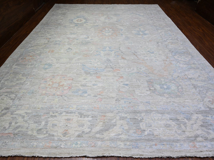 11'11" x 15'5" New Hand Knotted Grey Wool Rectangle Oriental Rug - MOA10288136