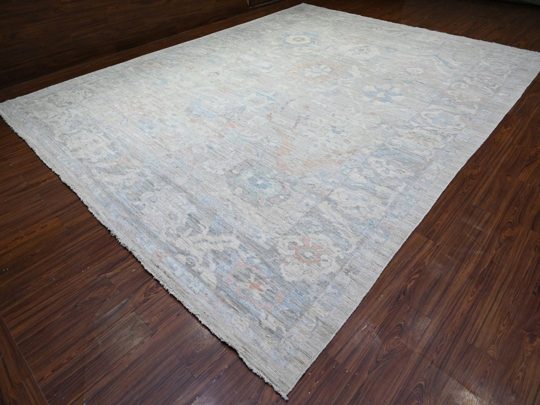 11'11" x 15'5" New Hand Knotted Grey Wool Rectangle Oriental Rug - MOA10288136