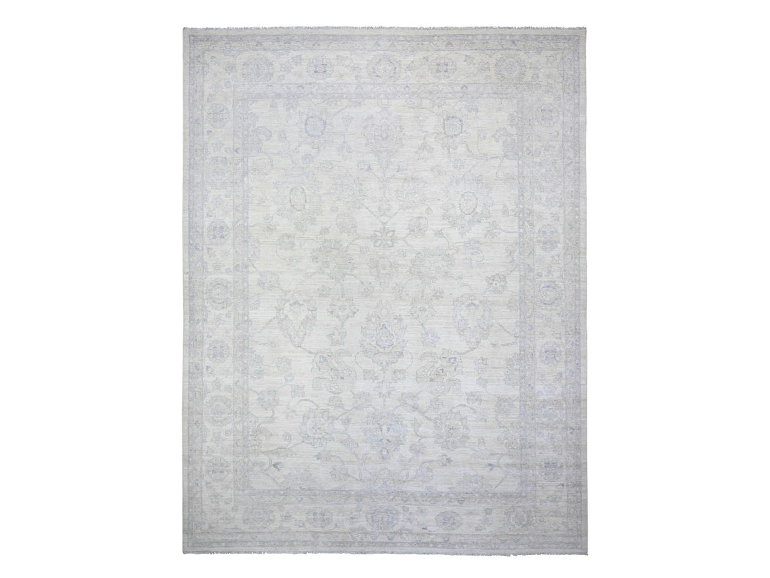 11'8" x 15'0" New Hand Knotted Ivory Wool Rectangle Oriental Rug - MOA10288140