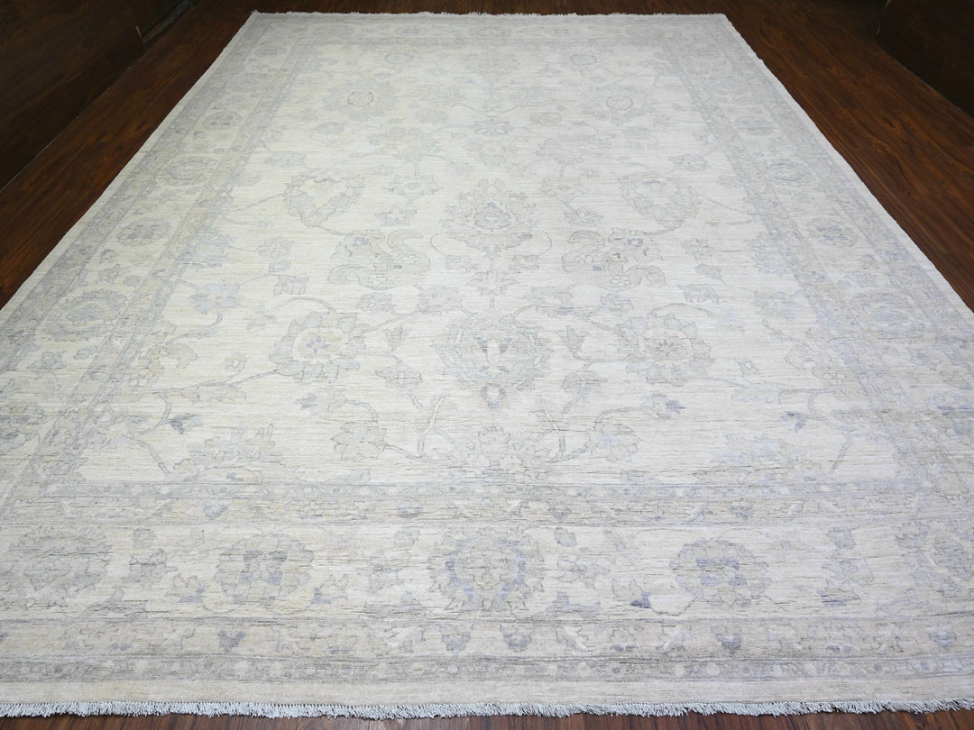 11'8" x 15'0" New Hand Knotted Ivory Wool Rectangle Oriental Rug - MOA10288140