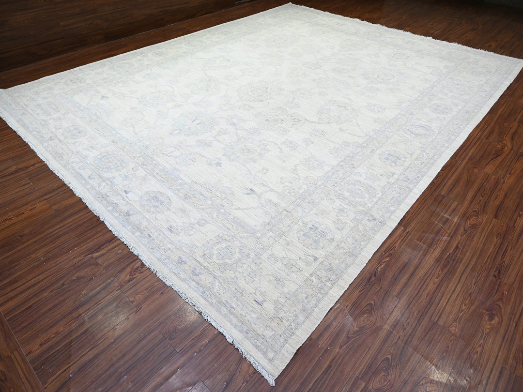 11'8" x 15'0" New Hand Knotted Ivory Wool Rectangle Oriental Rug - MOA10288140