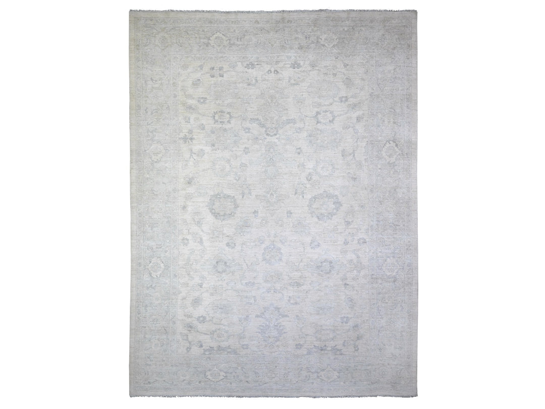 11'6" x 15'3" New Hand Knotted Ivory Wool Rectangle Oriental Rug - MOA10288141