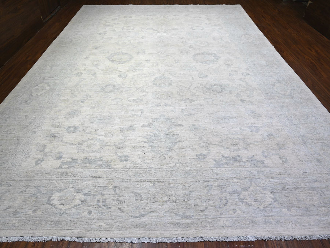 11'6" x 15'3" New Hand Knotted Ivory Wool Rectangle Oriental Rug - MOA10288141