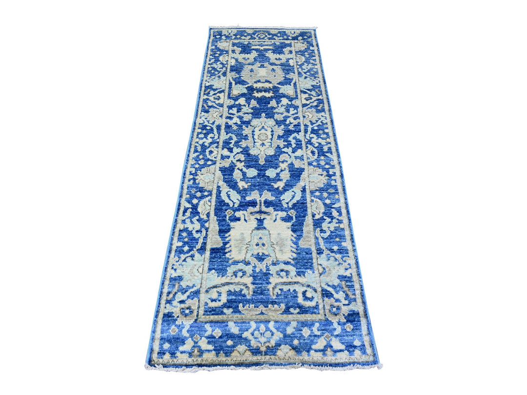 2'7" x 7'10" New Hand Knotted Blue Wool Runner Oriental Rug - MOA10288147