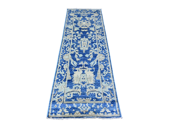 2'7" x 7'10" New Hand Knotted Blue Wool Runner Oriental Rug - MOA10288147