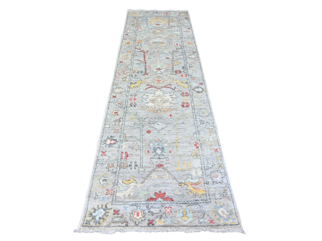 3'1" x 10'6" New Hand Knotted Grey Wool Runner Oriental Rug - MOA10288149