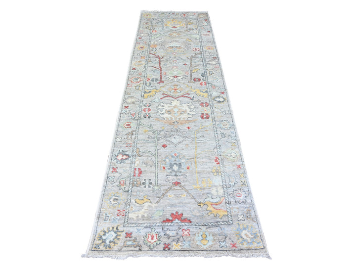 3'1" x 10'6" New Hand Knotted Grey Wool Runner Oriental Rug - MOA10288149