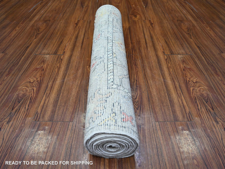 3'1" x 10'6" New Hand Knotted Grey Wool Runner Oriental Rug - MOA10288149