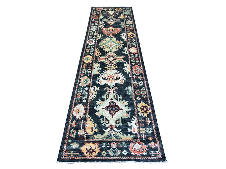 2'9" x 9'10" New Hand Knotted Black Wool Runner Oriental Rug - MOA10288158
