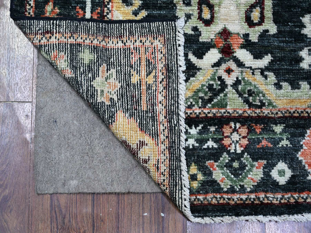2'9" x 9'10" New Hand Knotted Black Wool Runner Oriental Rug - MOA10288158