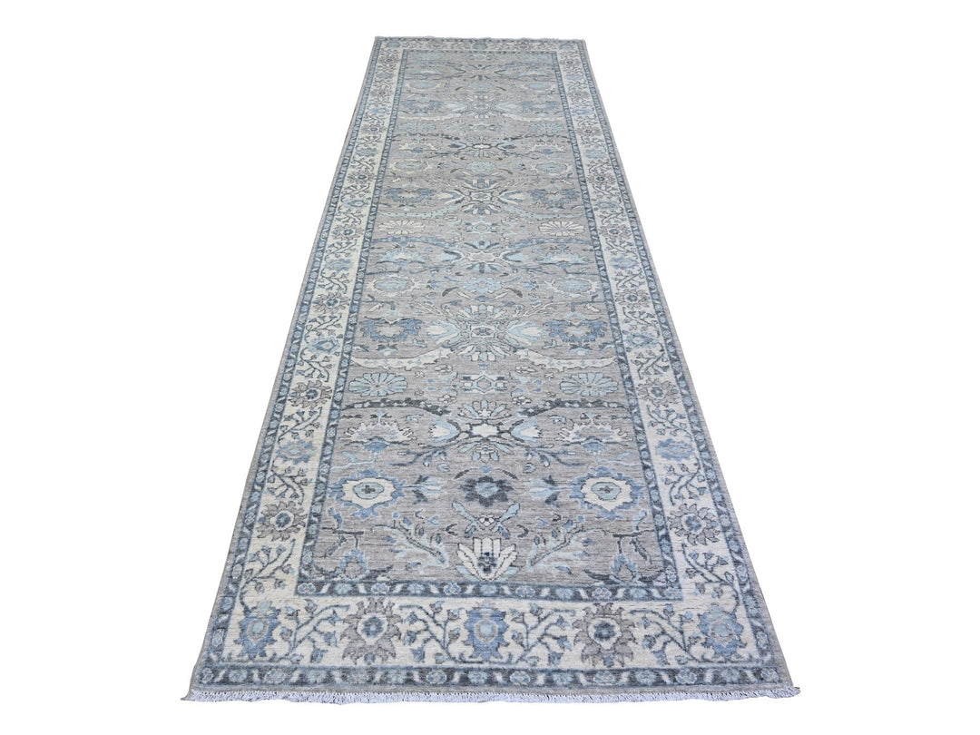 4'0" x 11'11" New Hand Knotted Grey Wool Runner Oriental Rug - MOA10288168