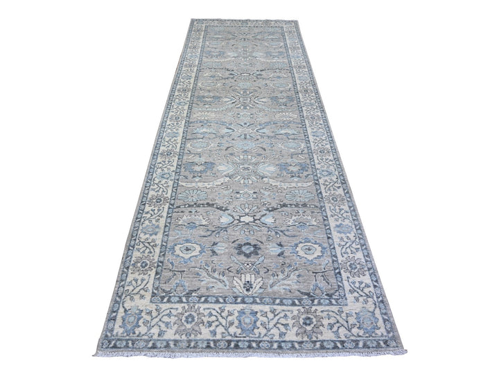 4'0" x 11'11" New Hand Knotted Grey Wool Runner Oriental Rug - MOA10288168