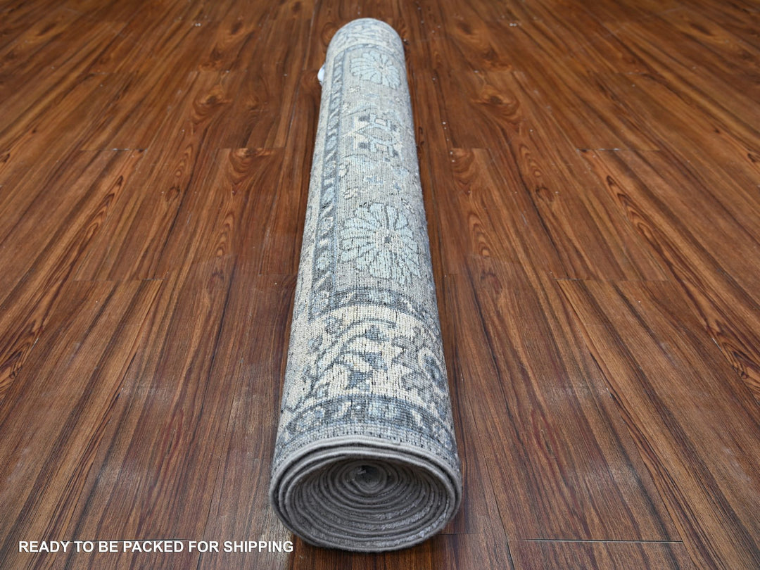 4'0" x 11'11" New Hand Knotted Grey Wool Runner Oriental Rug - MOA10288168