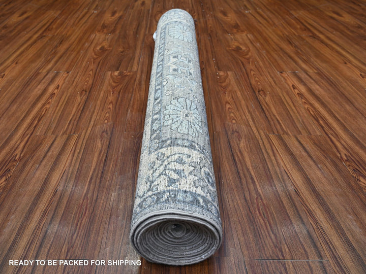 4'0" x 11'11" New Hand Knotted Grey Wool Runner Oriental Rug - MOA10288168