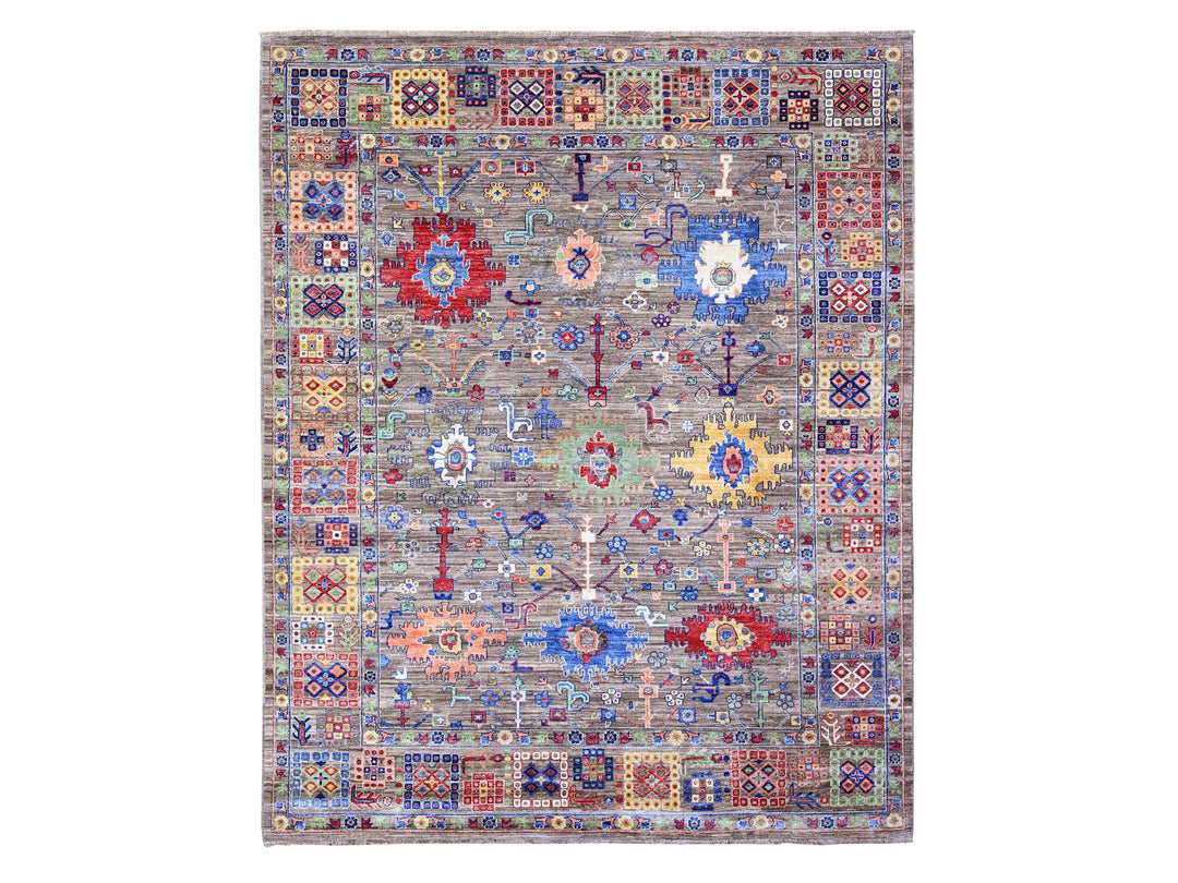 8'0" x 9'10" New Hand Knotted Grey Wool Rectangle Oriental Rug - MOA10288193