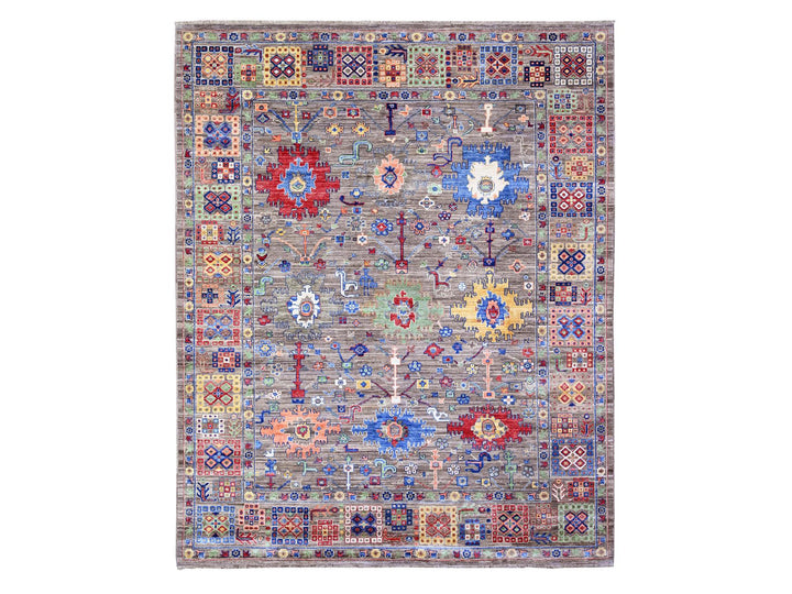 8'0" x 9'10" New Hand Knotted Grey Wool Rectangle Oriental Rug - MOA10288193