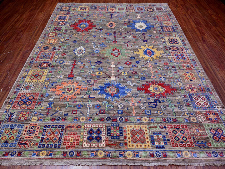 8'0" x 9'10" New Hand Knotted Grey Wool Rectangle Oriental Rug - MOA10288193