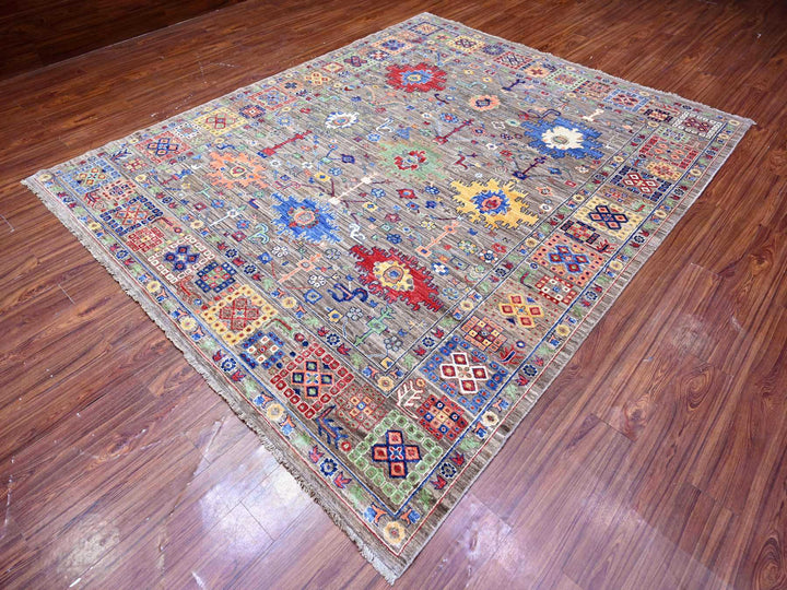 8'0" x 9'10" New Hand Knotted Grey Wool Rectangle Oriental Rug - MOA10288193