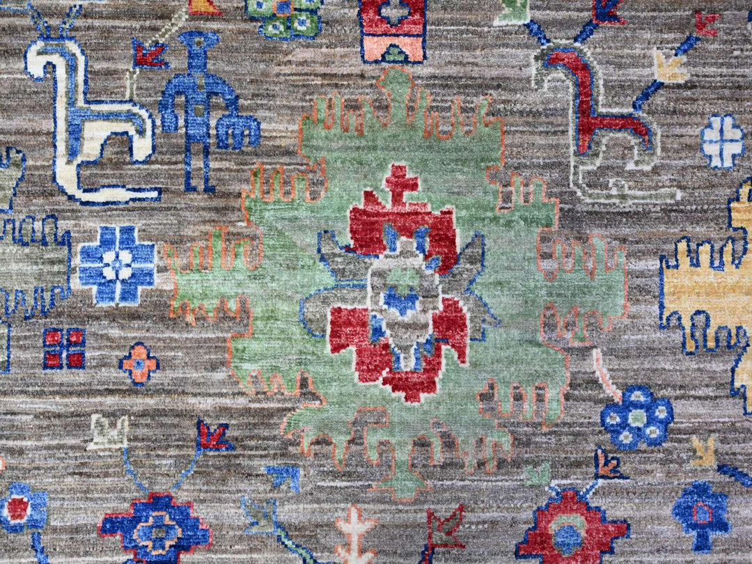 8'0" x 9'10" New Hand Knotted Grey Wool Rectangle Oriental Rug - MOA10288193