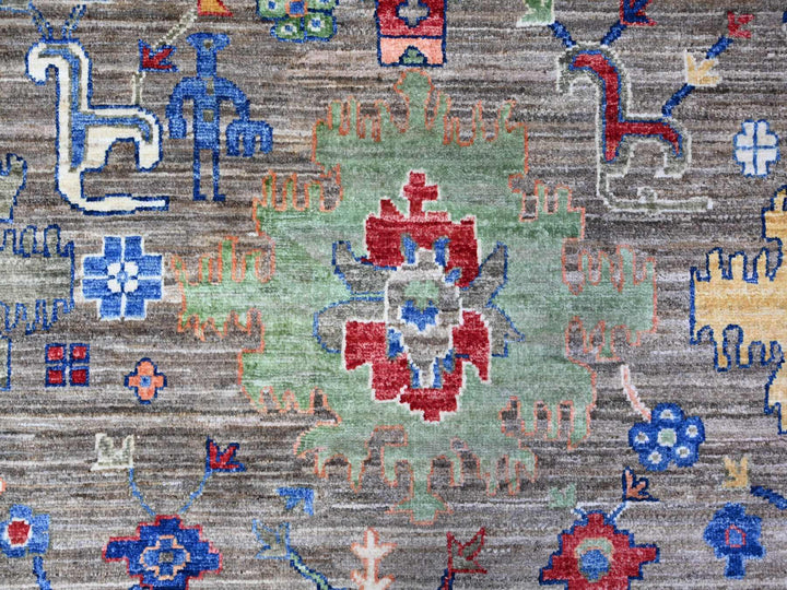 8'0" x 9'10" New Hand Knotted Grey Wool Rectangle Oriental Rug - MOA10288193